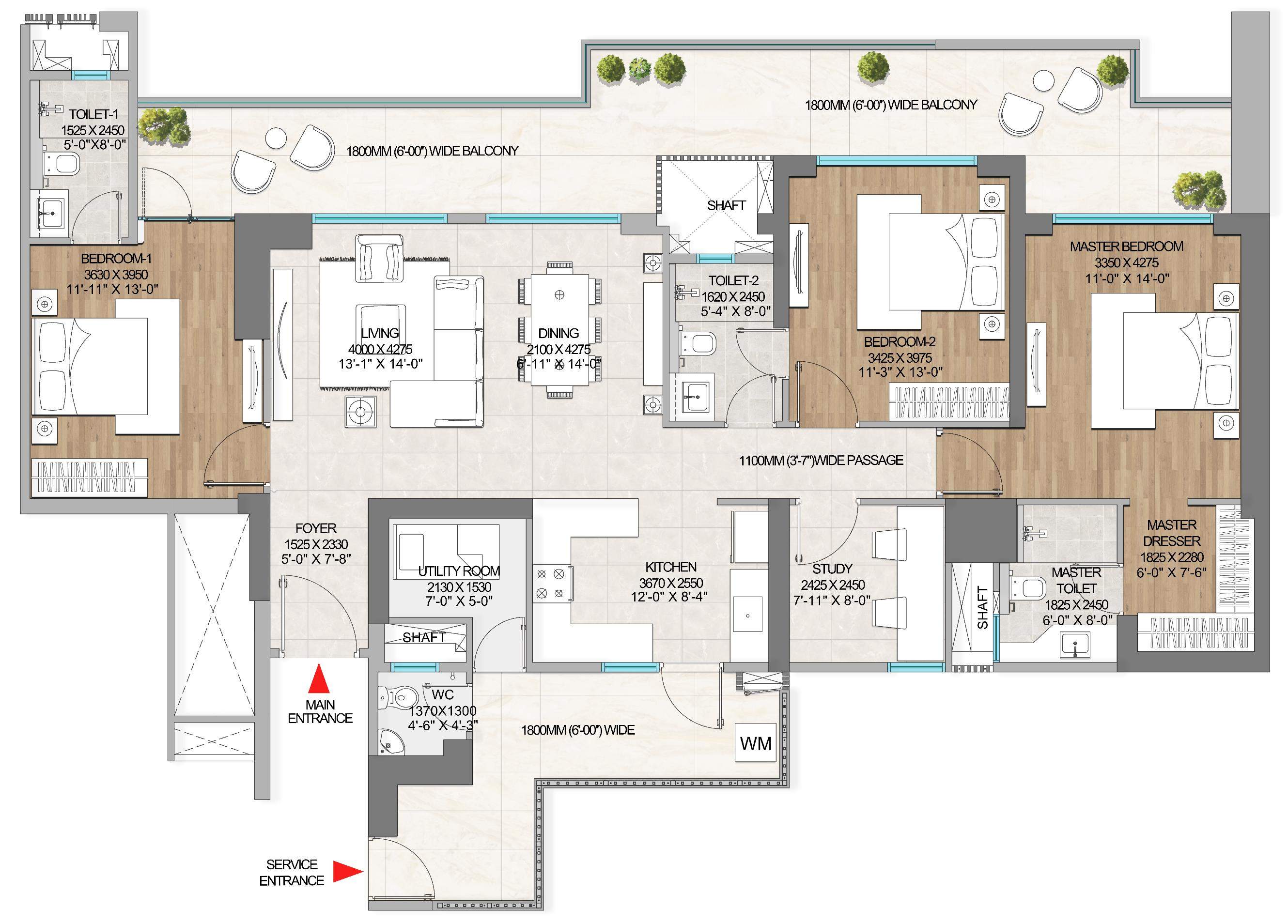 3.5 BHK Unit Plan